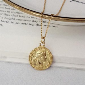 18k Gold Coin Necklace Round Necklace