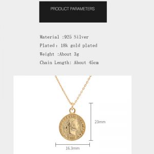 18k Gold Coin Necklace Round Necklace