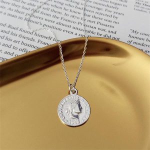 18k Gold Coin Necklace Round Necklace