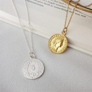 18k Gold Coin Necklace Round Necklace