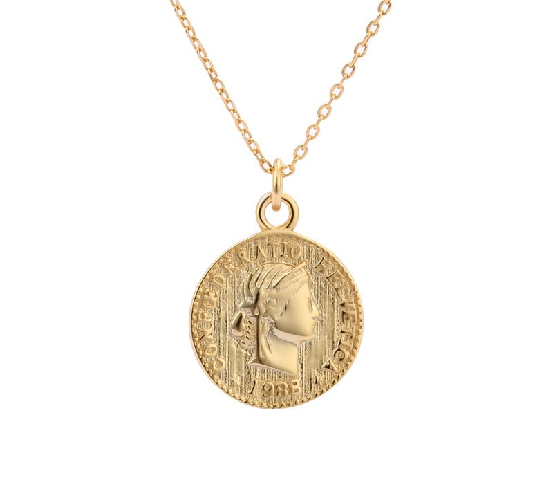 18k Gold Coin Necklace Round Necklace