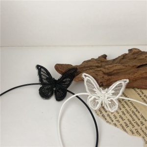 Clavicle chain double short embroidered butterfly necklace