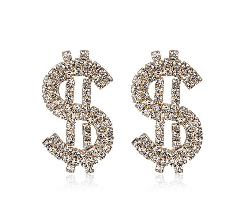 Dollar Rhinestone Stud Earrings