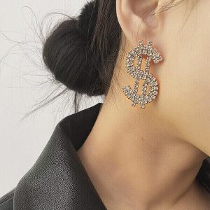 Dollar Rhinestone Stud Earrings