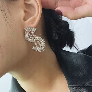 Dollar Rhinestone Stud Earrings