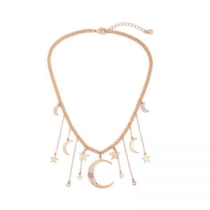 Multi Layered Charm Necklace Gold Moon Necklace