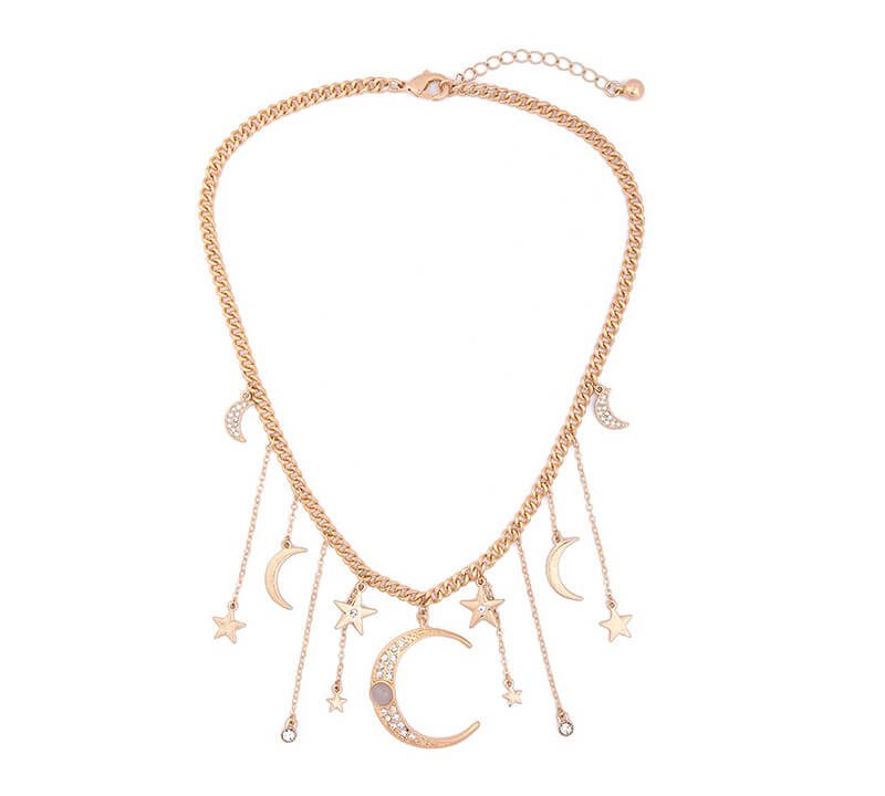 Multi Layered Charm Necklace Gold Moon Necklace