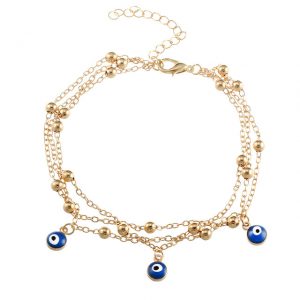 Multi-layer chain anklet blue evil eye