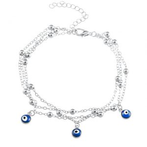 Multi-layer chain anklet blue evil eye