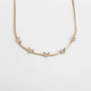 Short snake bone chain butterfly necklace