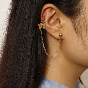 U-shaped tassel butterfly earrings