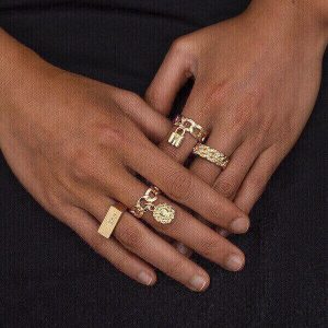 Vintage Chain Rhinestone Flower Ring