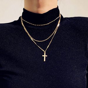 Vintage crucifix multi-layered necklace