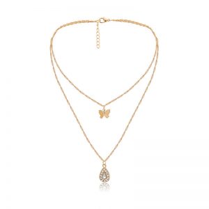 Drop-shaped zircon temperament double necklace