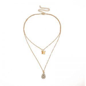 Drop-shaped zircon temperament double necklace