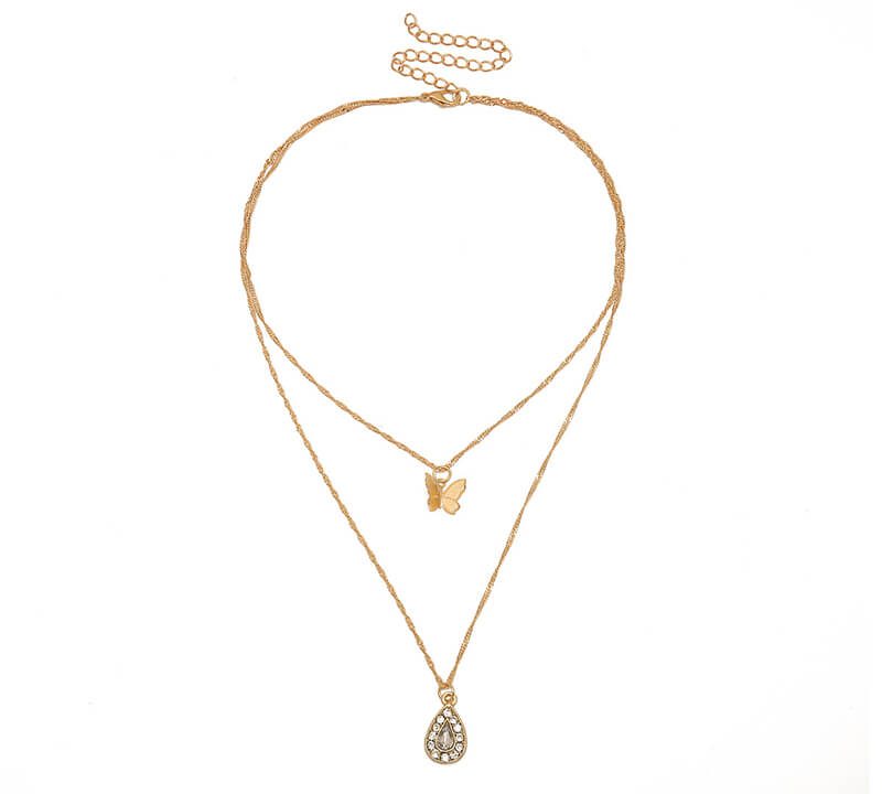 Drop-shaped zircon temperament double necklace