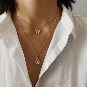 Drop-shaped zircon temperament double necklace