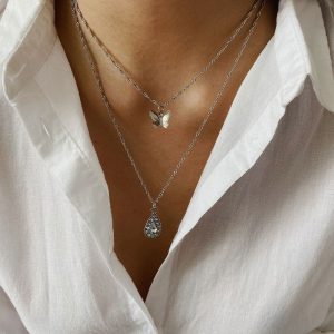 Drop-shaped zircon temperament double necklace