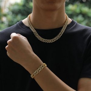 Gold-plated full diamond alloy hip-hop necklace