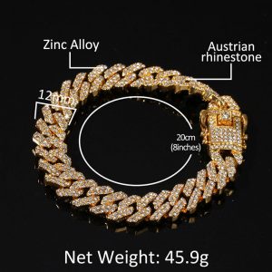 Gold-plated full diamond alloy hip-hop necklace