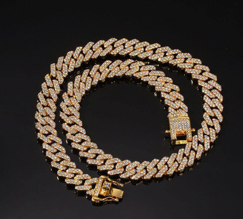 Gold-plated full diamond alloy hip-hop necklace