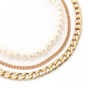 Handmade multi - layered pearl choker