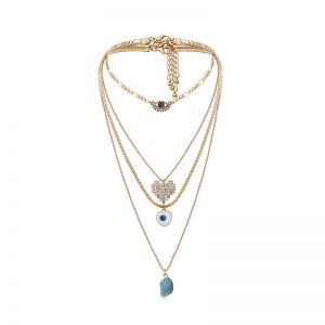 Heart-shaped embossed multi-element necklace