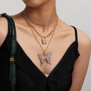 Large butterfly micro set necklace