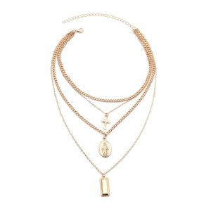 Madonna Cross Multilayer Pendant Necklace