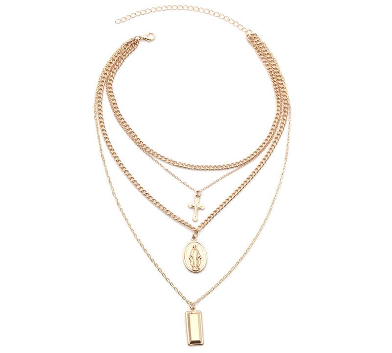 Madonna Cross Multilayer Pendant Necklace