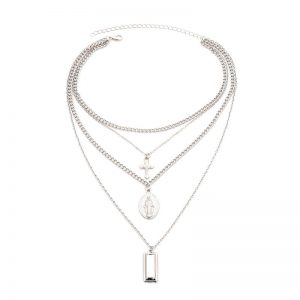 Madonna Cross Multilayer Pendant Necklace