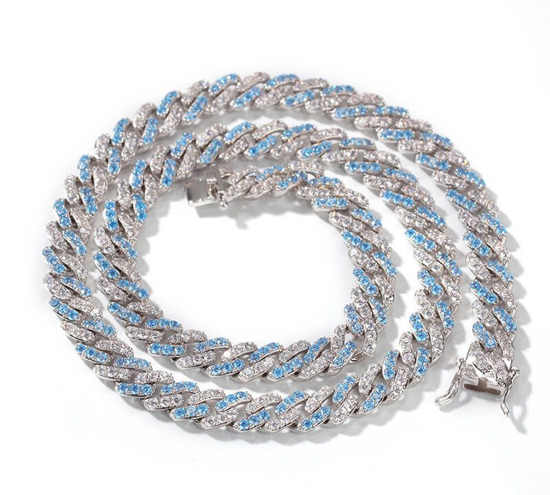 Micro-Set Aquamarine Zircon Cuban Necklace