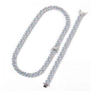 Micro-Set Aquamarine Zircon Cuban Necklace