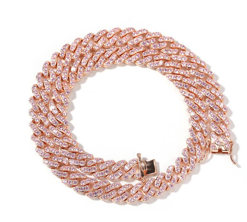 Micro-set pink zircon Cuban chain