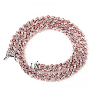 Micro-set pink zircon Cuban chain