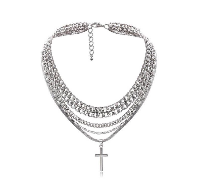 Multi-layer chain cross punk necklace