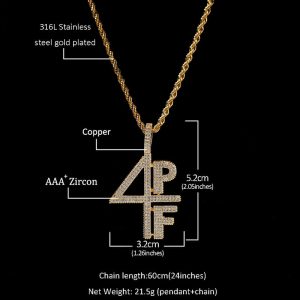 Numeral alphabet copper pendant with zircon