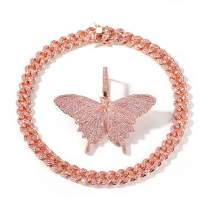 Pink Zircon Large Butterfly Pendant Necklace