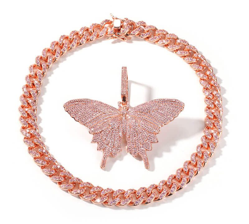 Pink Zircon Large Butterfly Pendant Necklace