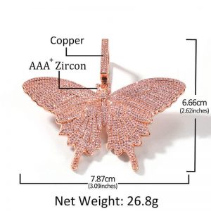 Pink Zircon Large Butterfly Pendant Necklace