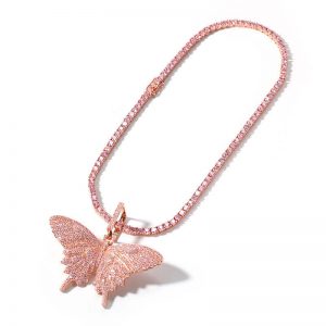 Pink Zircon Large Butterfly Pendant Necklace