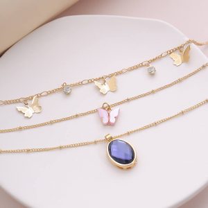 Pink small butterfly micro-set necklace