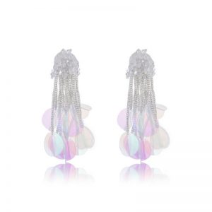 Rice bead hand tassel sparkly earrings