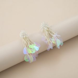 Rice bead hand tassel sparkly earrings