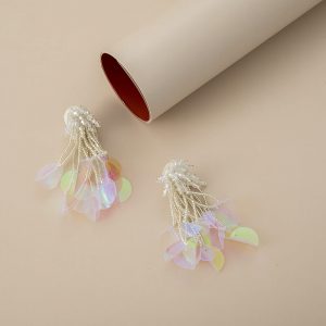 Rice bead hand tassel sparkly earrings