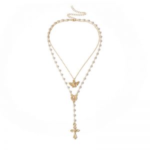 Y-shaped cross tassel necklace