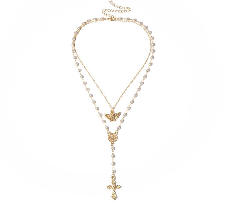 Y-shaped cross tassel necklace