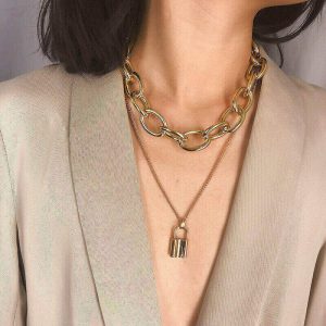 lock chain layered necklace