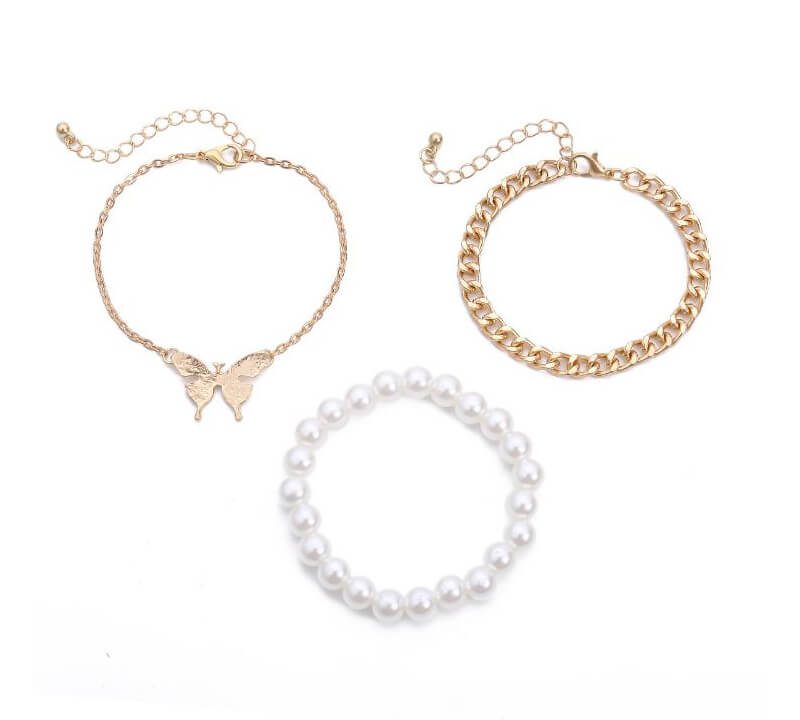 Alloy Butterfly Bracelet Imitation Pearl Bracelet