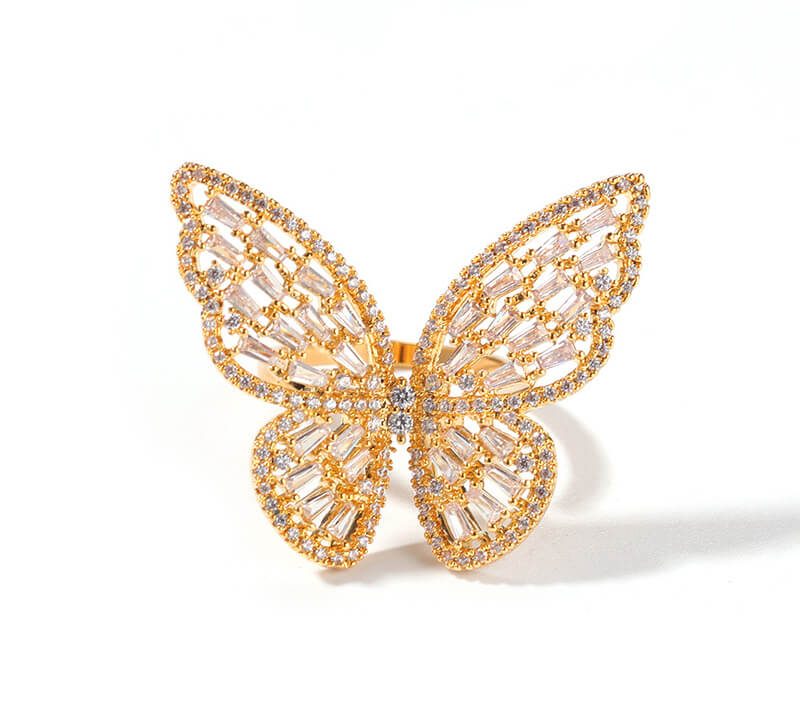 Butterfly ring Hollow micro-set zircon